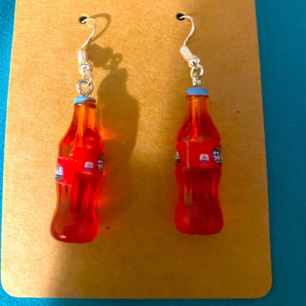 Strawberry soda earrings silver tone earrings